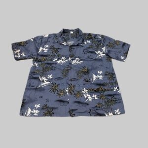 Palmwave Hawaii blue tropical island print button-down shirt. Pre owned 3XL